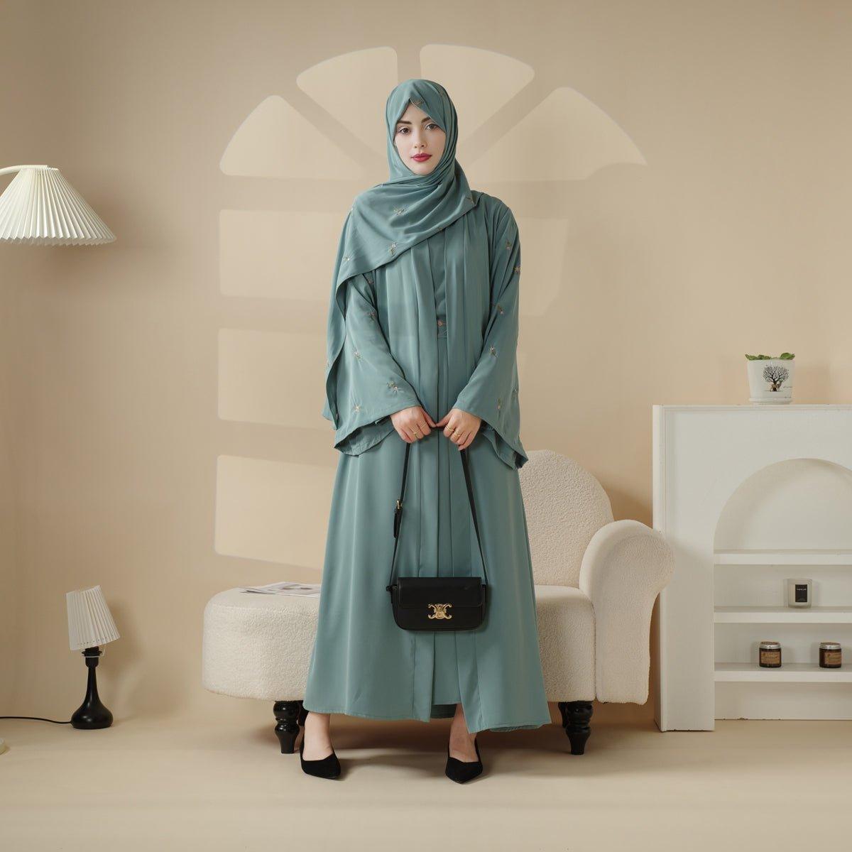 Tulip Embroidery Open Abaya 4-Piece Set (MOA051) by Mariam's Collection