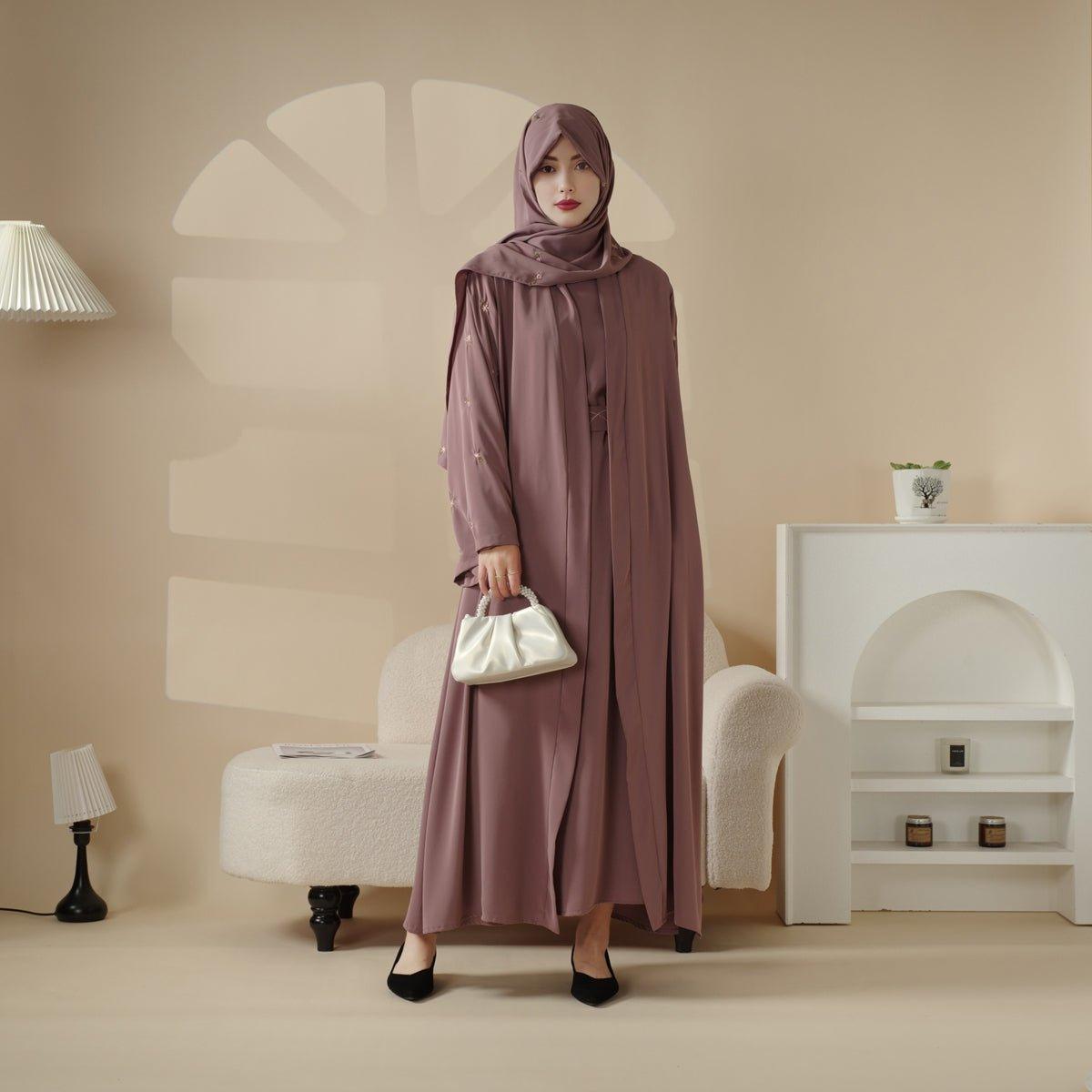 Tulip Embroidery Open Abaya 4-Piece Set (MOA051), view 6