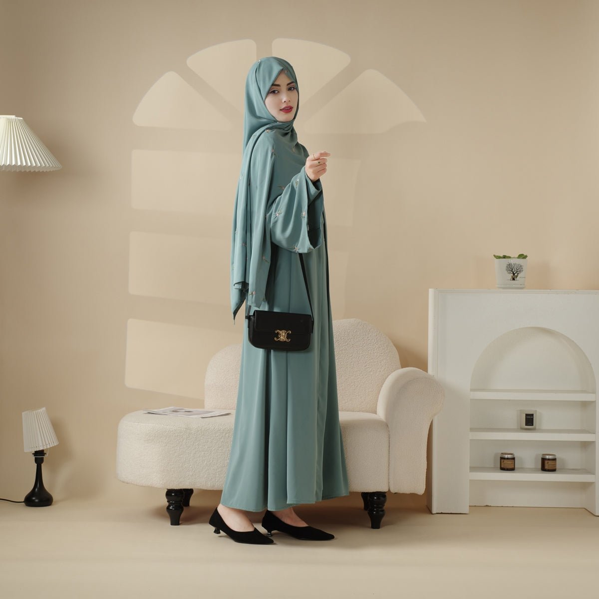 Tulip Embroidery Open Abaya 4-Piece Set (MOA051), view 7