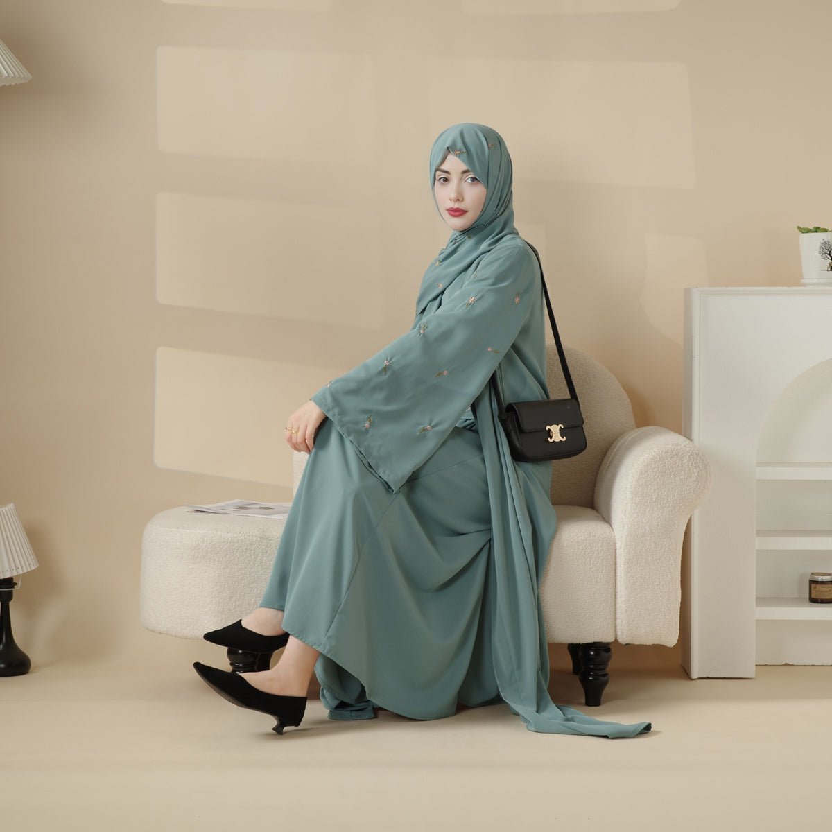 Tulip Embroidery Open Abaya 4-Piece Set (MOA051), view 8
