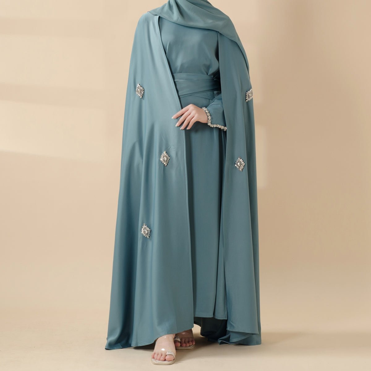 Cape Abaya, Haute Couture Heavy Rhinestone Abaya (MOA067) by Mariam's Collection