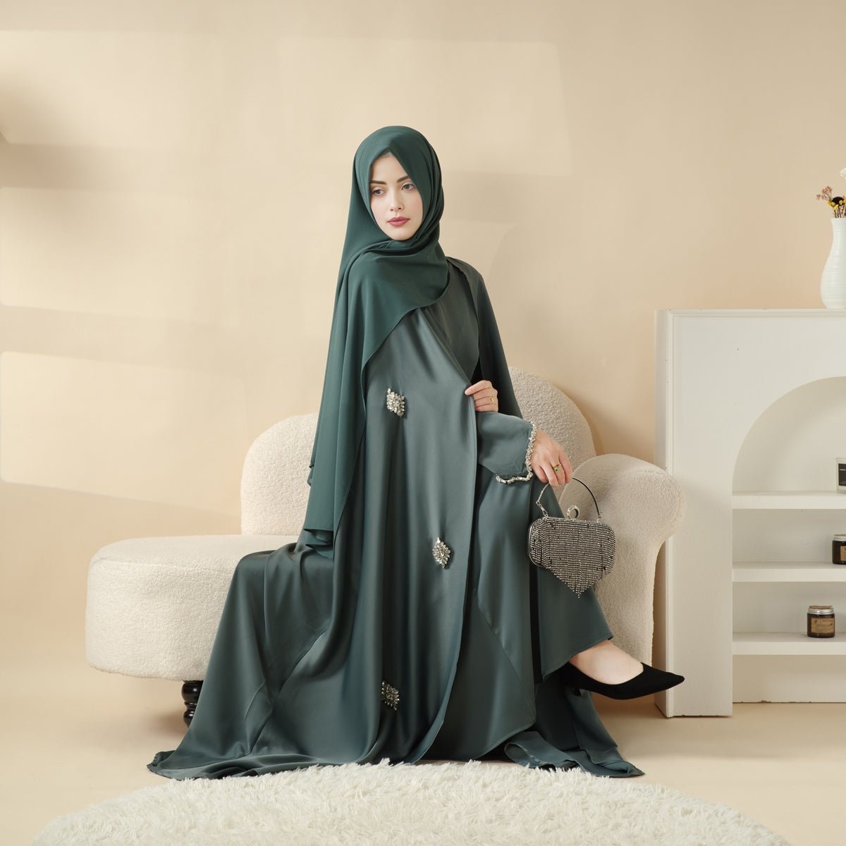 Cape Abaya, Haute Couture Heavy Rhinestone Abaya (MOA067), view 2