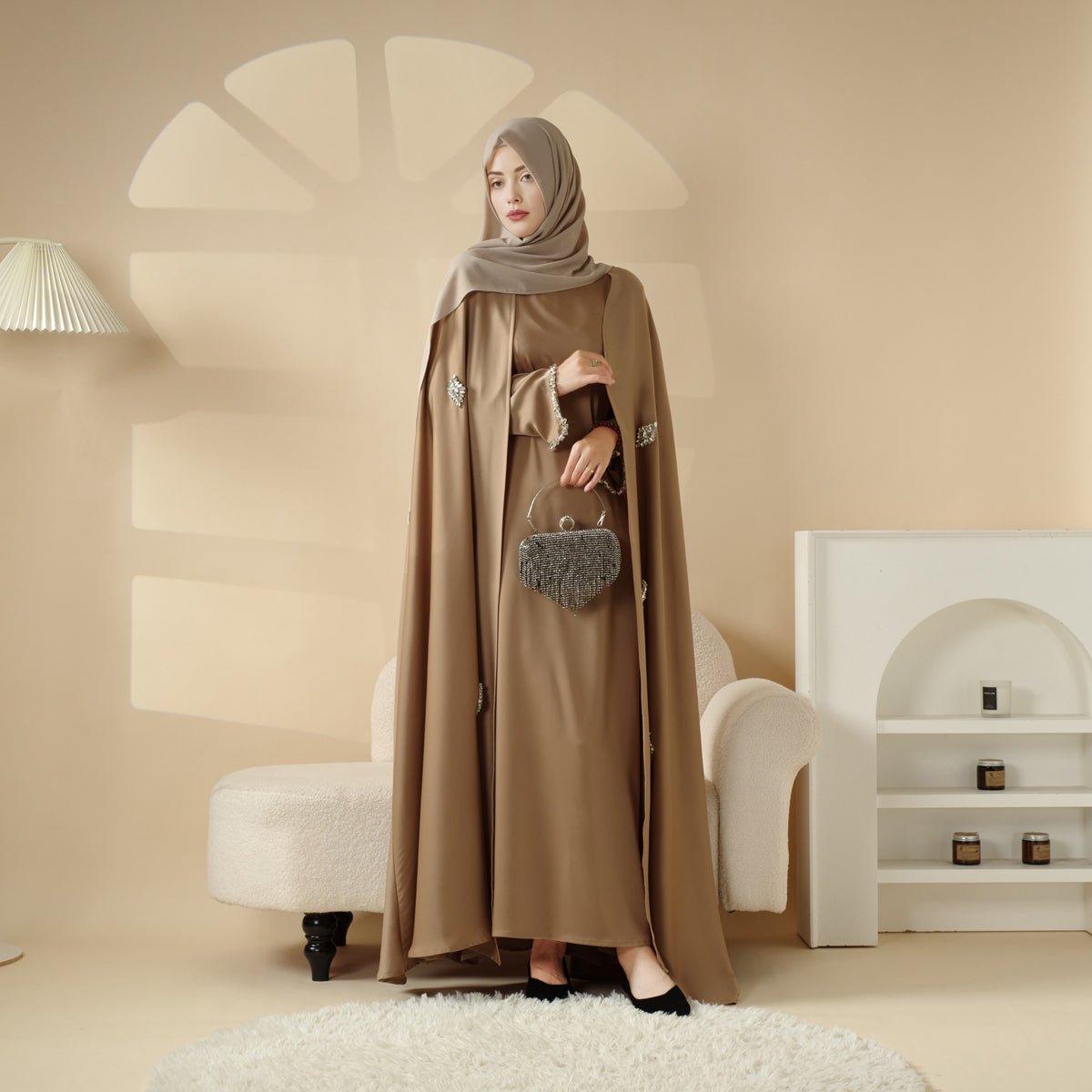 Cape Abaya, Haute Couture Heavy Rhinestone Abaya (MOA067), view 3