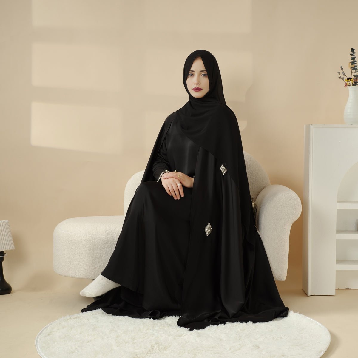 Cape Abaya, Haute Couture Heavy Rhinestone Abaya (MOA067), view 4