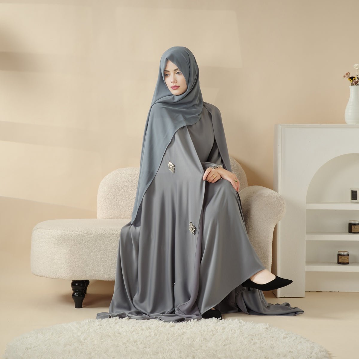 Cape Abaya, Haute Couture Heavy Rhinestone Abaya (MOA067), view 6