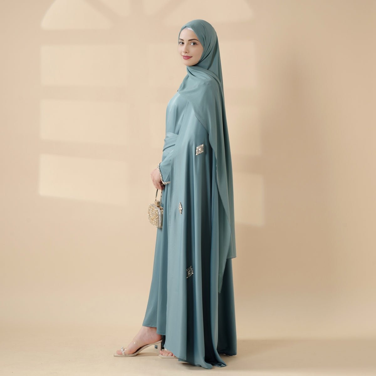 Cape Abaya, Haute Couture Heavy Rhinestone Abaya (MOA067), view 7