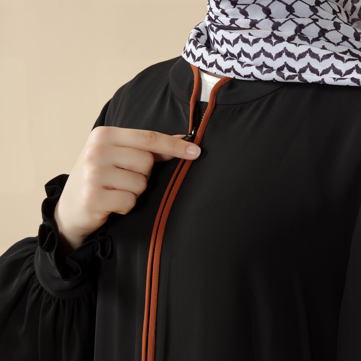 Modest Pullover Abaya with Palestinian Embroidery, Elegant Ruffled Cuff Maxi Dress (MA141), view 2