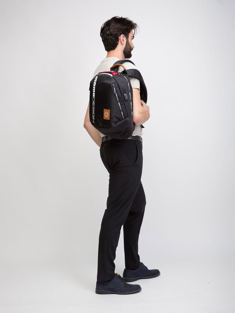 Momo Design Nylon with Leather Accents Backpack — Black by Momo Design