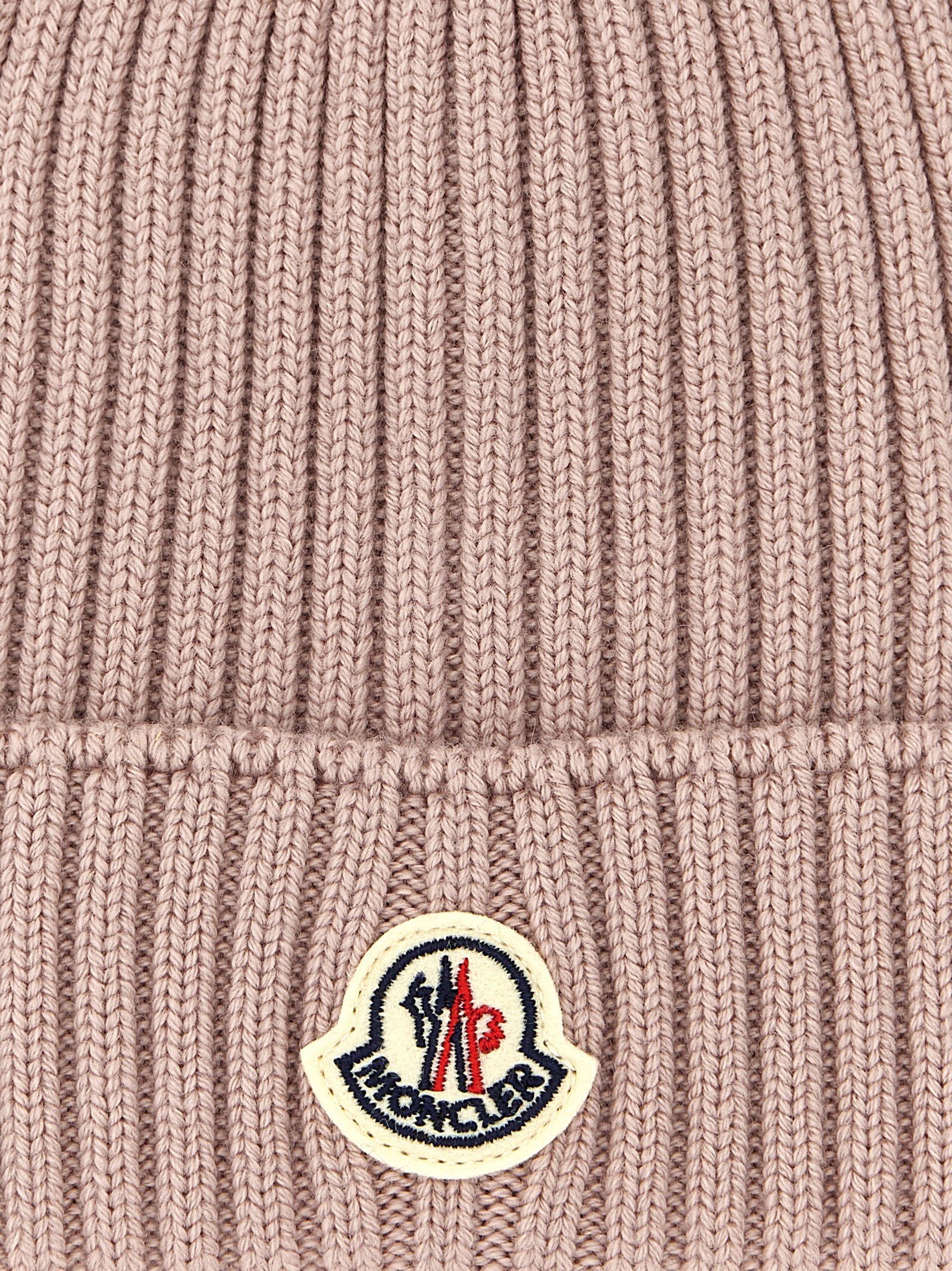 Moncler Enfant Merino Wool Ribbed Beanie — Antique Pink, view 3