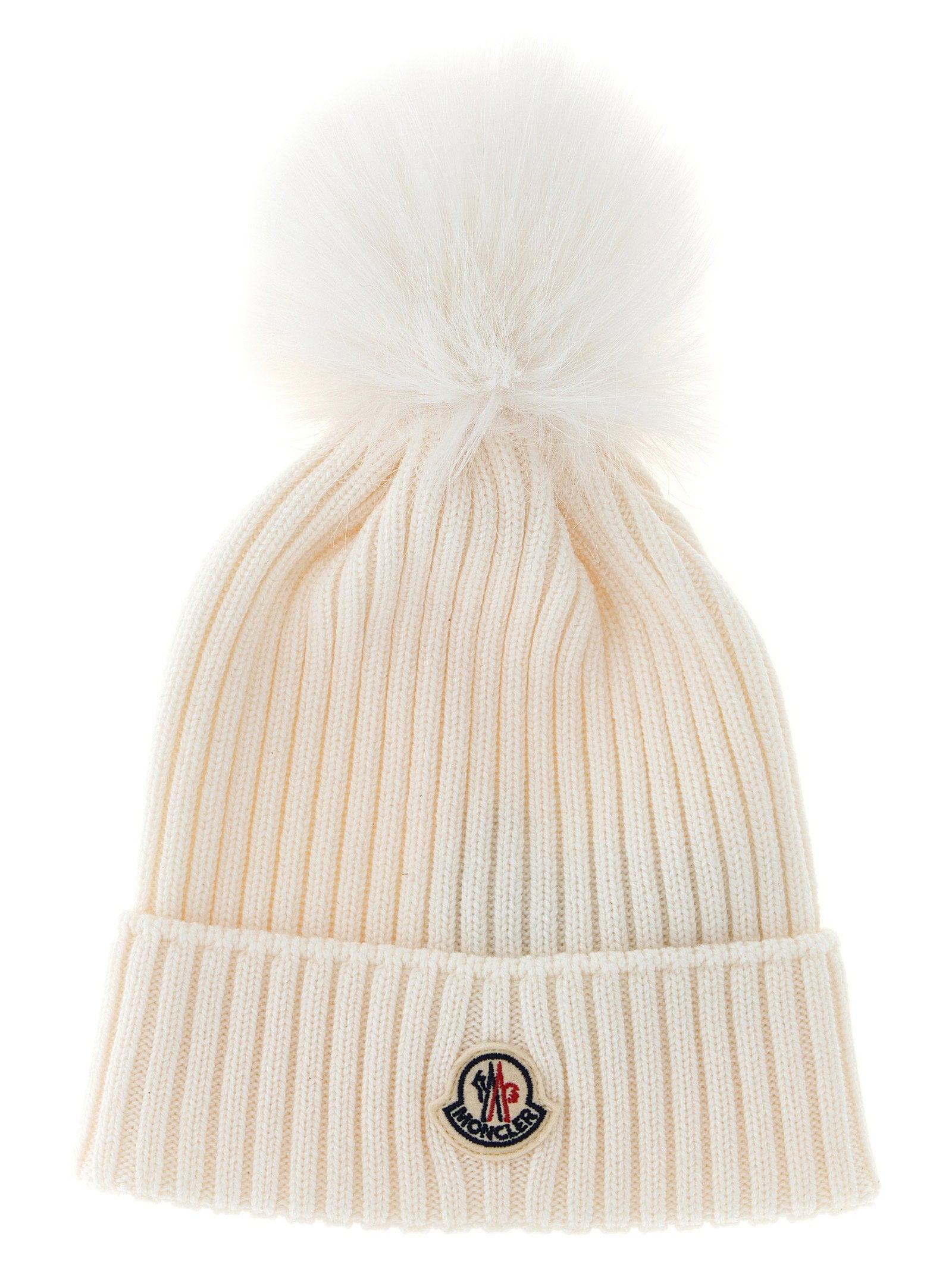 Moncler Enfant Ribbed Merino Wool Pom-Pom Beanie — Cream by Moncler Enfant