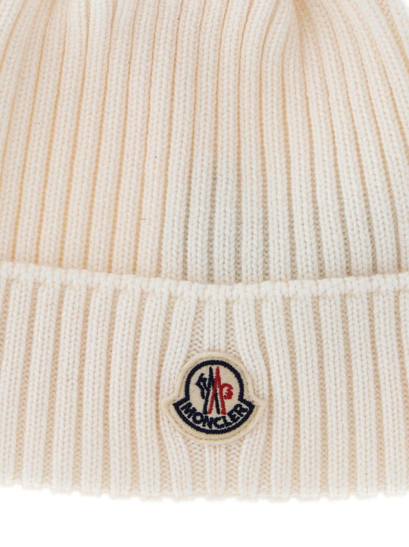 Moncler Enfant Ribbed Merino Wool Pom-Pom Beanie — Cream, view 3