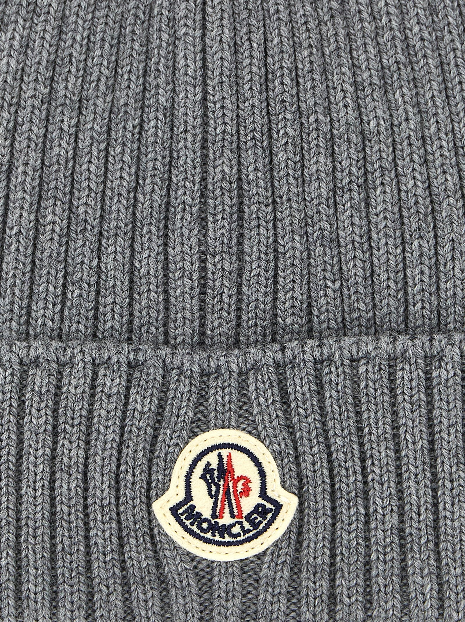 Moncler Enfant Ribbed Merino Wool Beanie — Grey, view 3