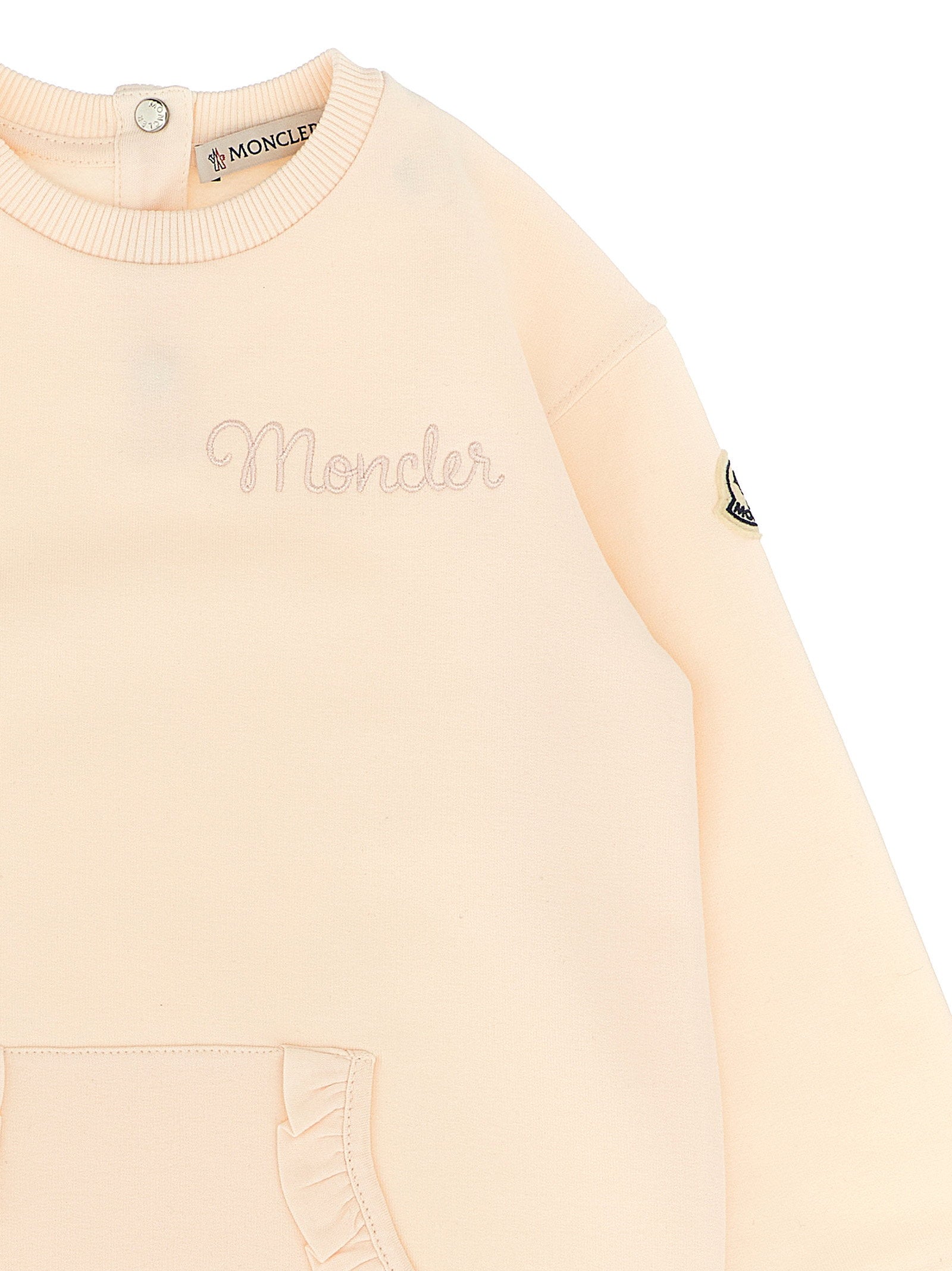 Moncler Enfant Logo-Embroidered Cotton Fleece Dress — Cream, view 3