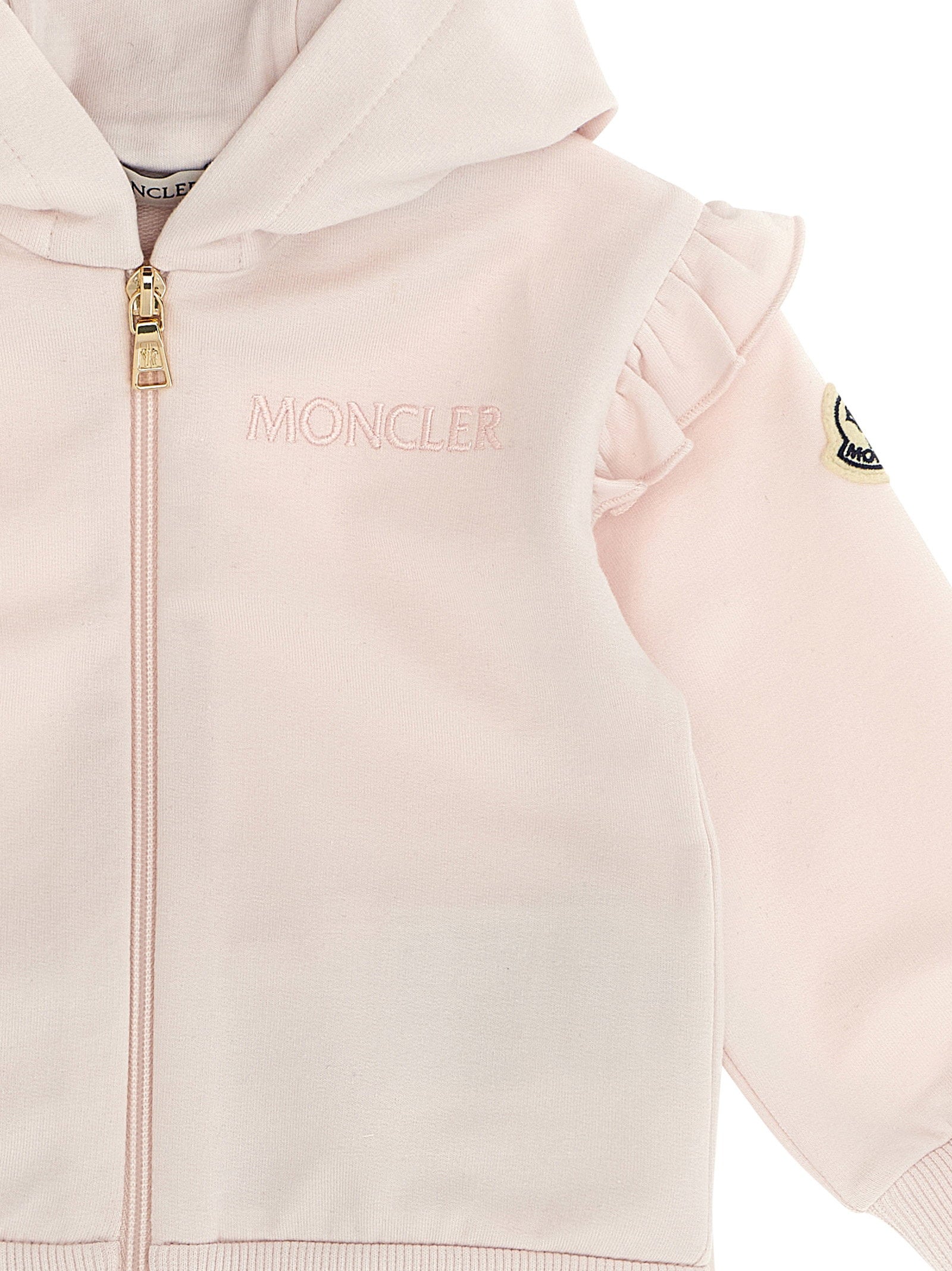 Moncler Enfant Ruffled Cotton Gauze Hoodie — Pink, view 4
