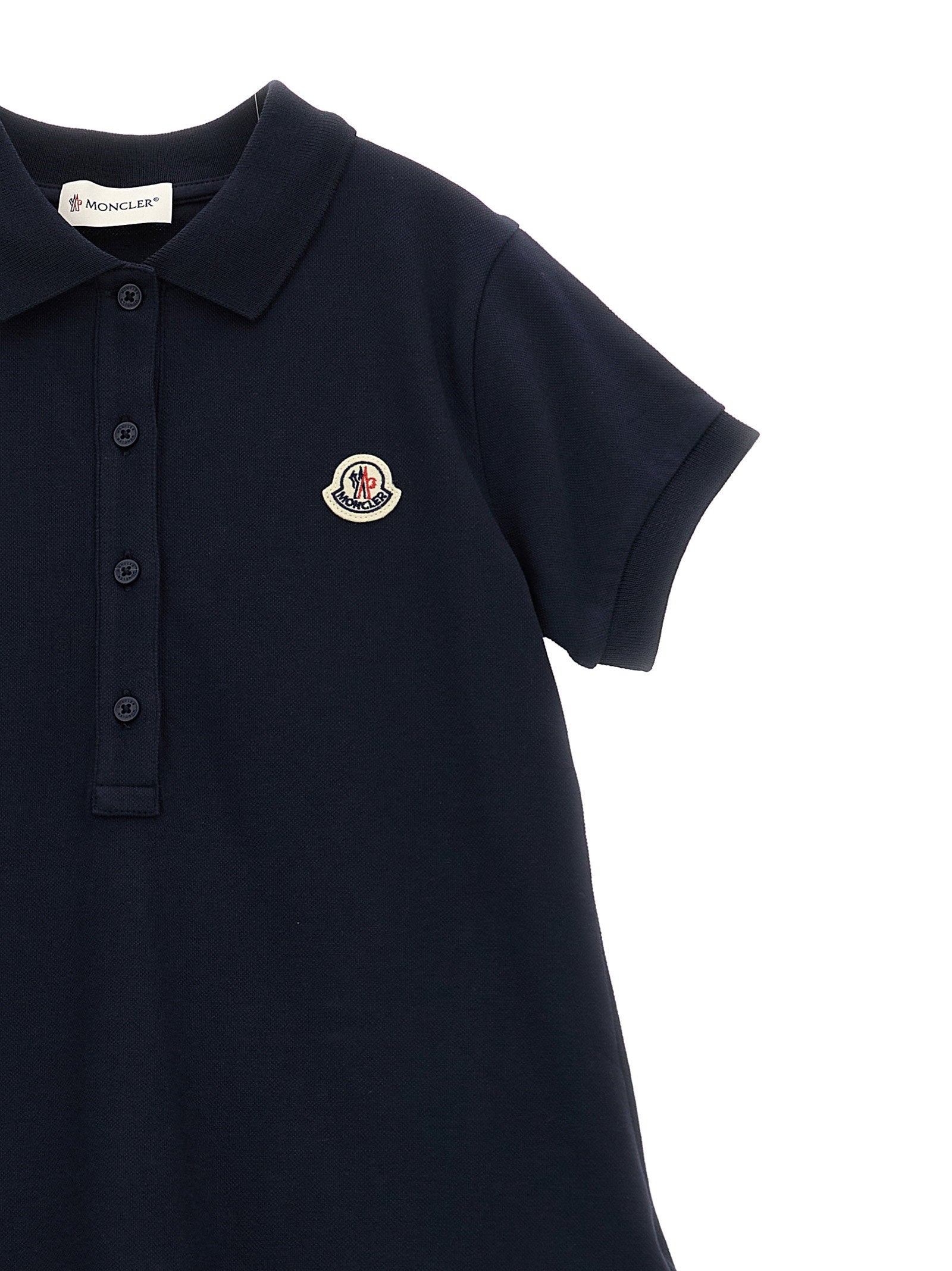 Moncler Enfant Stretch Cotton Piquet Polo Polo Dress — Navy, view 3