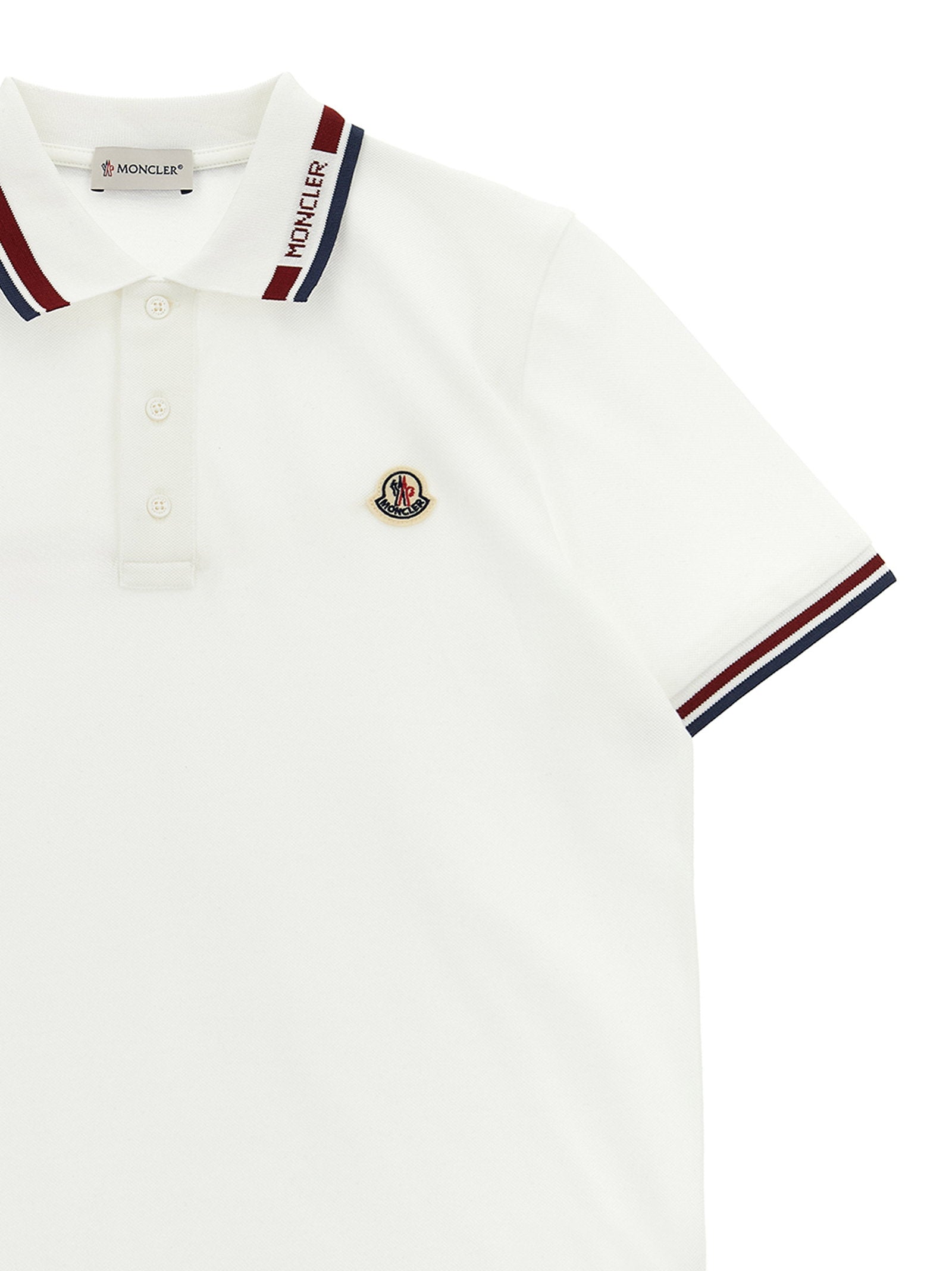 Moncler Enfant Tricolor-Trim Cotton Piquet Polo — White, view 2