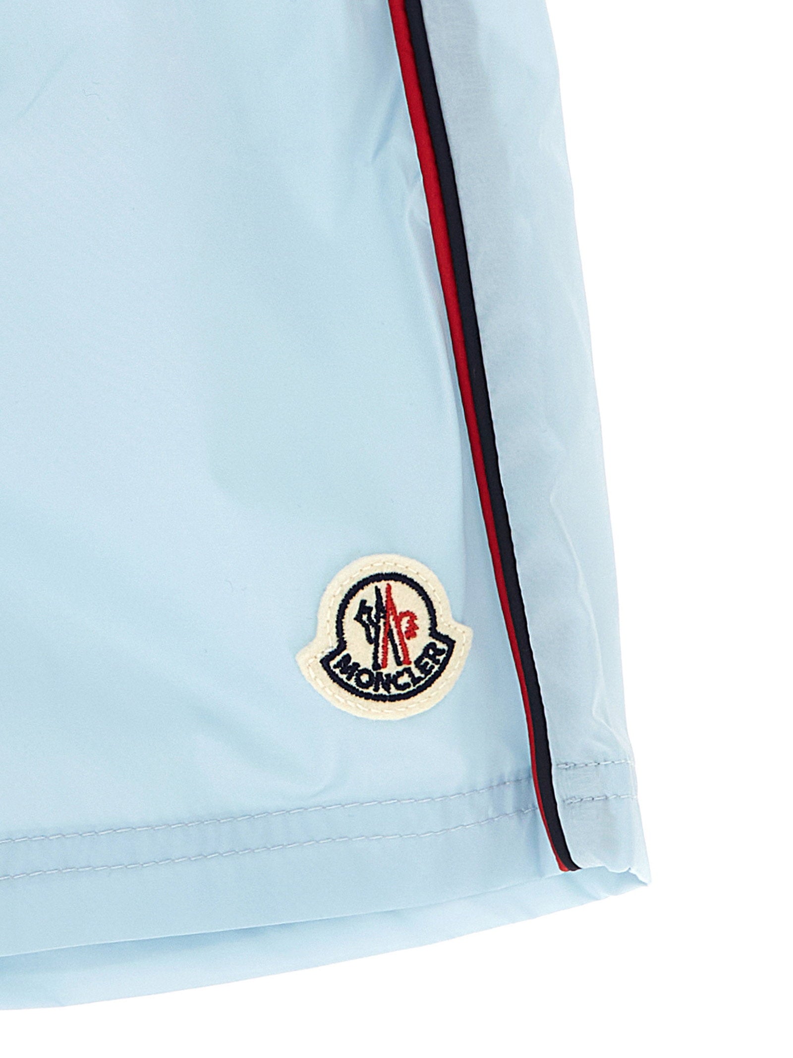 Moncler Enfant Tricolor Piping Swim Shorts — Light Blue, view 3