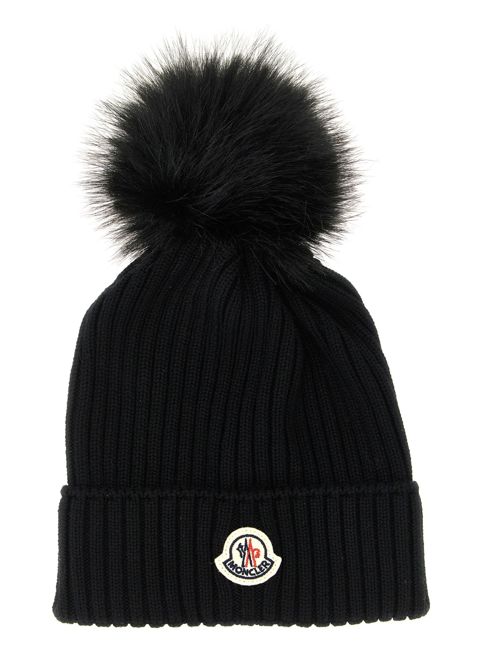 Moncler Enfant Merino Wool Ribbed with Pom-Pom Winter Hat — Black by Moncler Enfant
