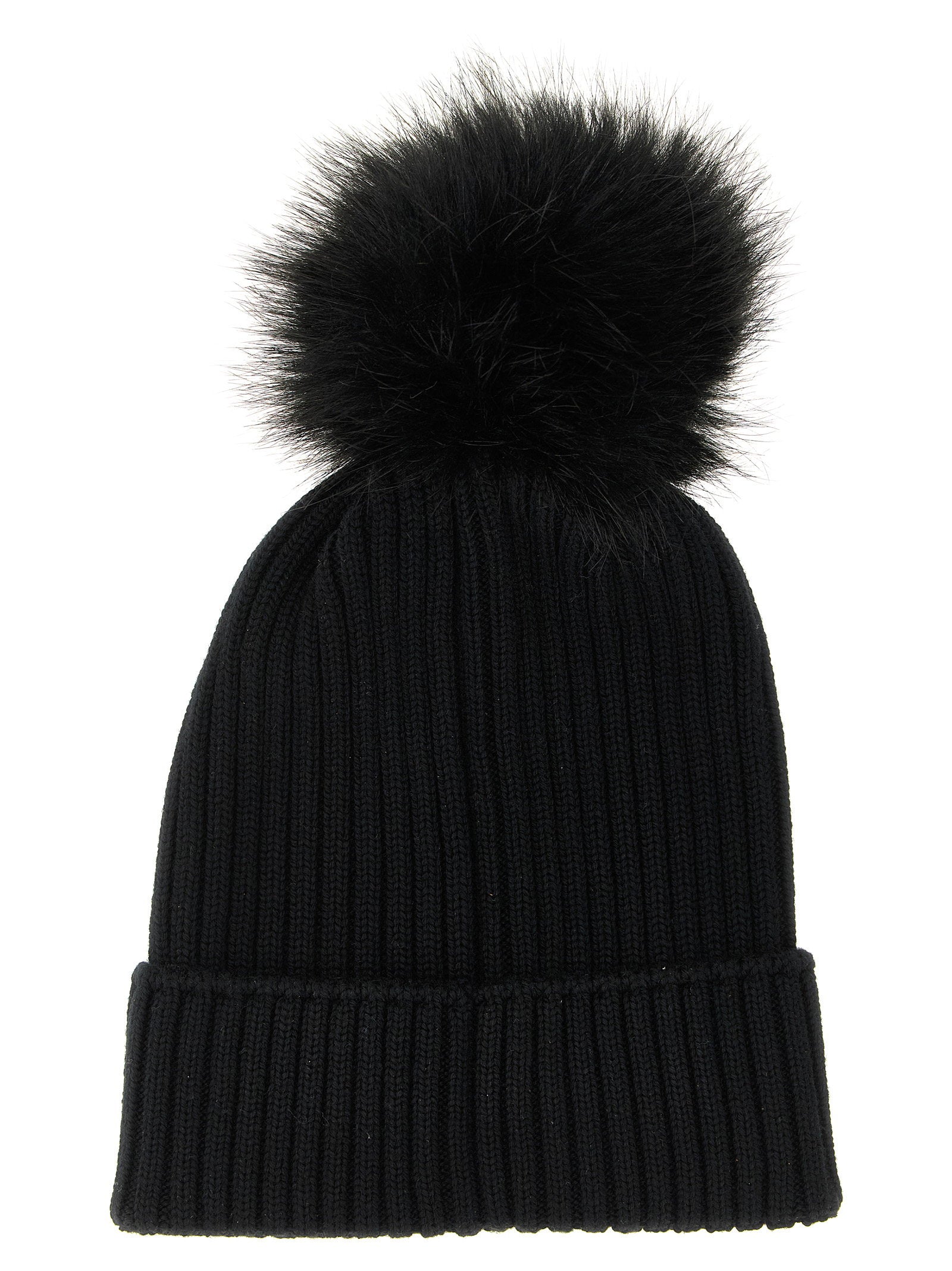 Moncler Enfant Merino Wool Ribbed with Pom-Pom Winter Hat — Black, view 2