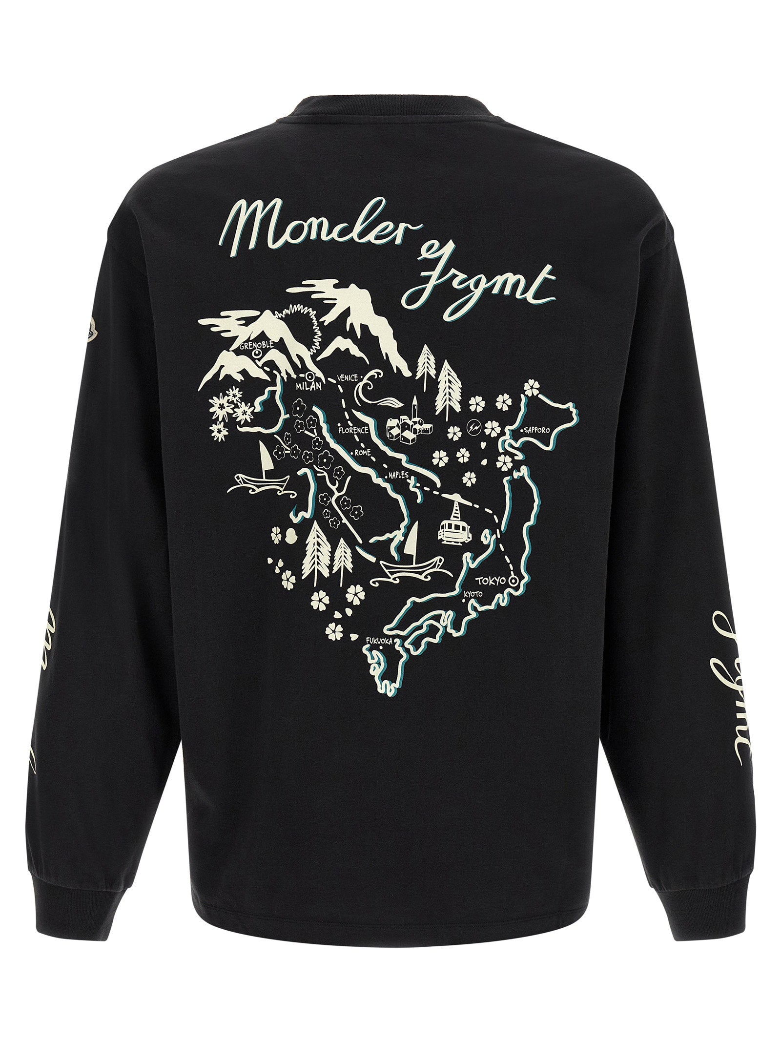Moncler Genius Graphic-Print Brushed Cotton Sweatshirt — Black, view 2