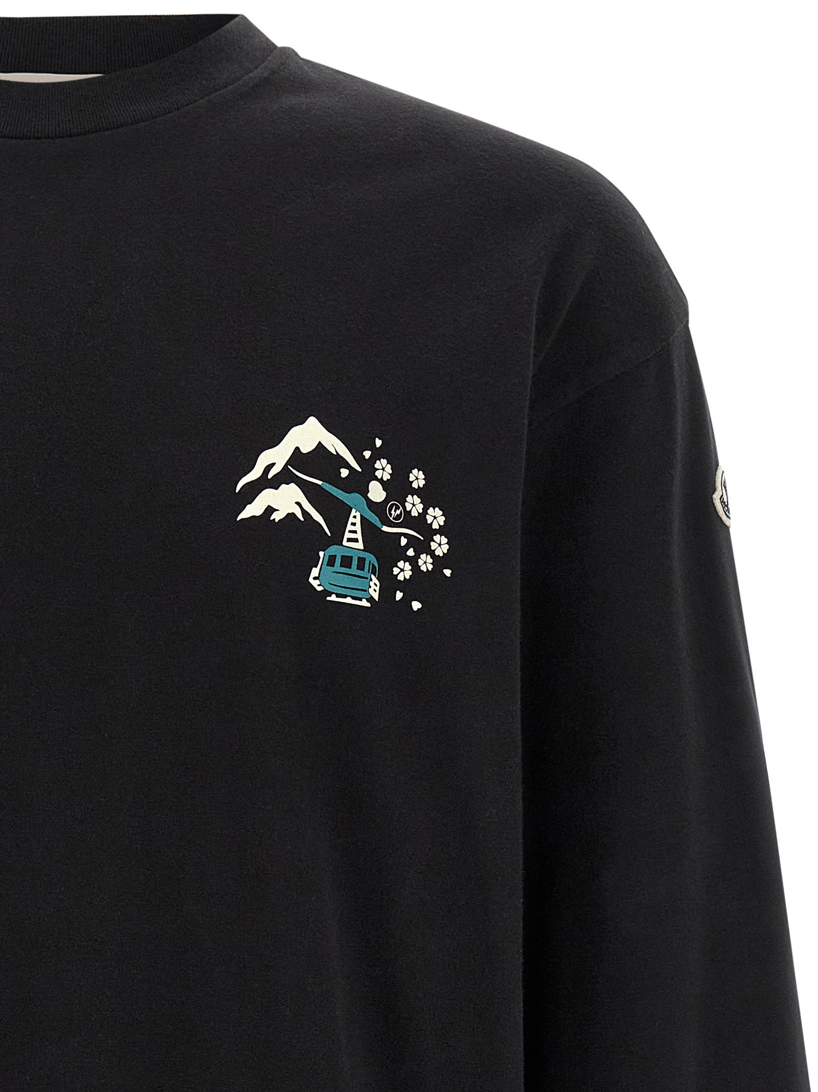 Moncler Genius Graphic-Print Brushed Cotton Sweatshirt — Black, view 3