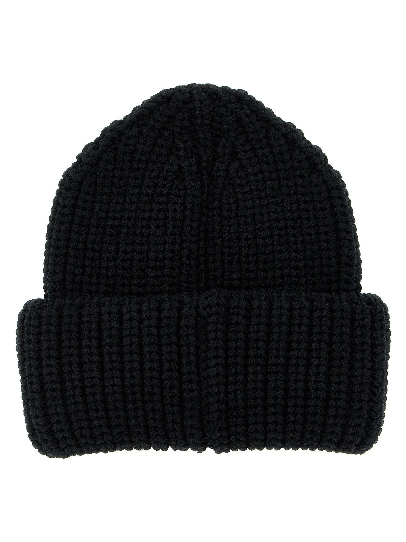 Moncler Grenoble Logo-Patch Ribbed Wool Beanie — Black, view 2
