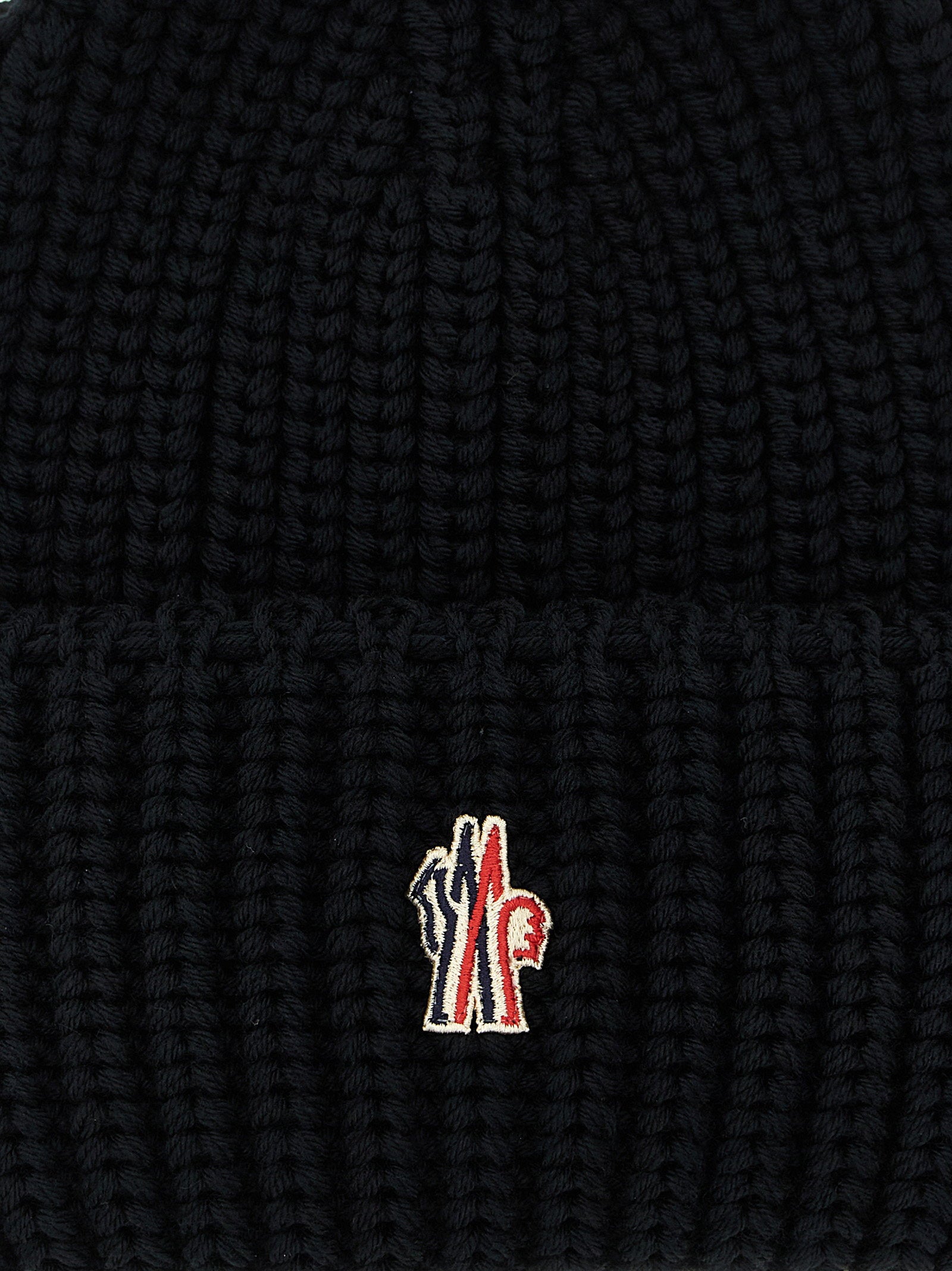 Moncler Grenoble Logo-Patch Ribbed Wool Beanie — Black, view 3