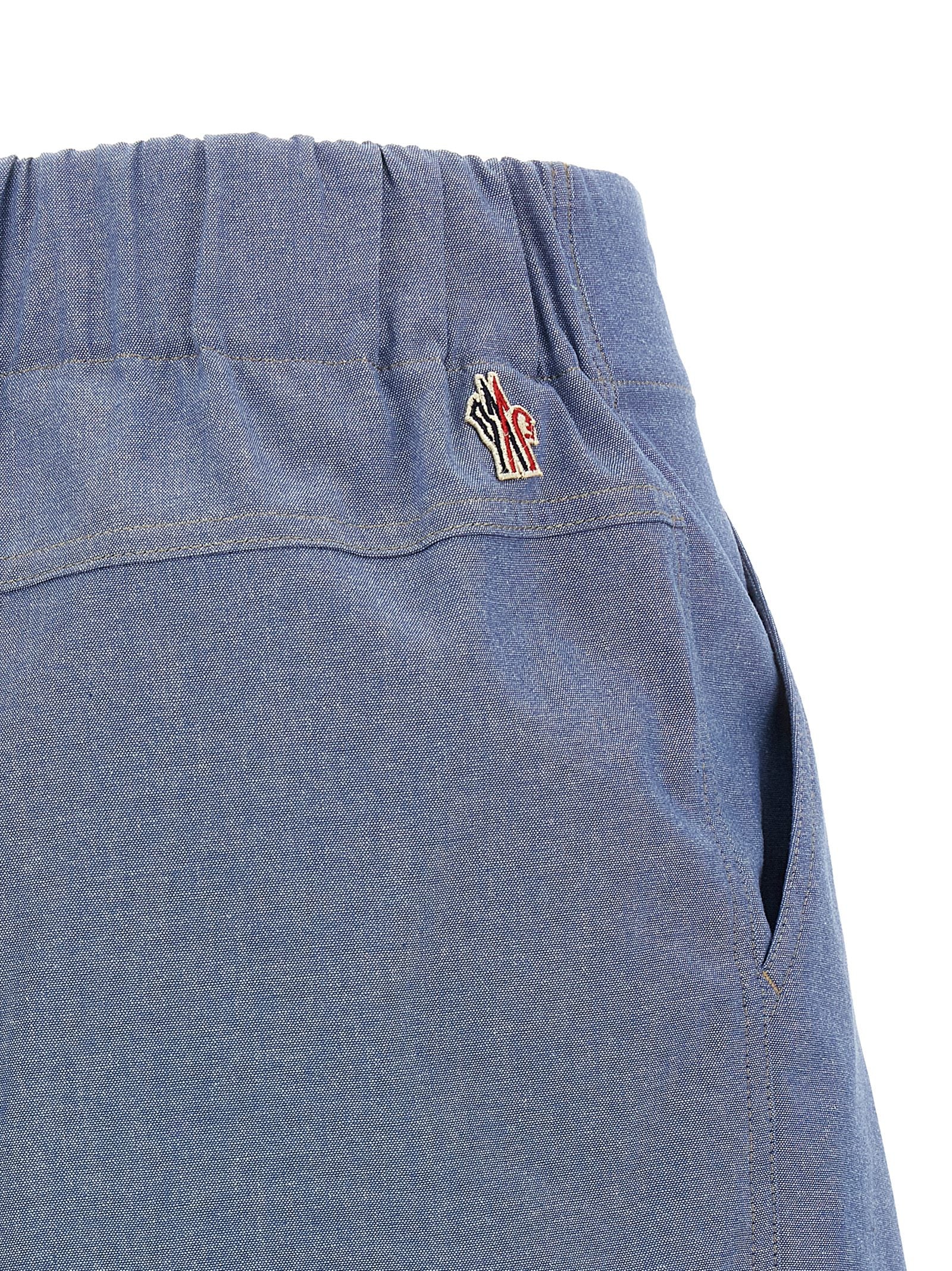 Moncler Grenoble Pleated Cotton Bermuda Shorts — Blue, view 4