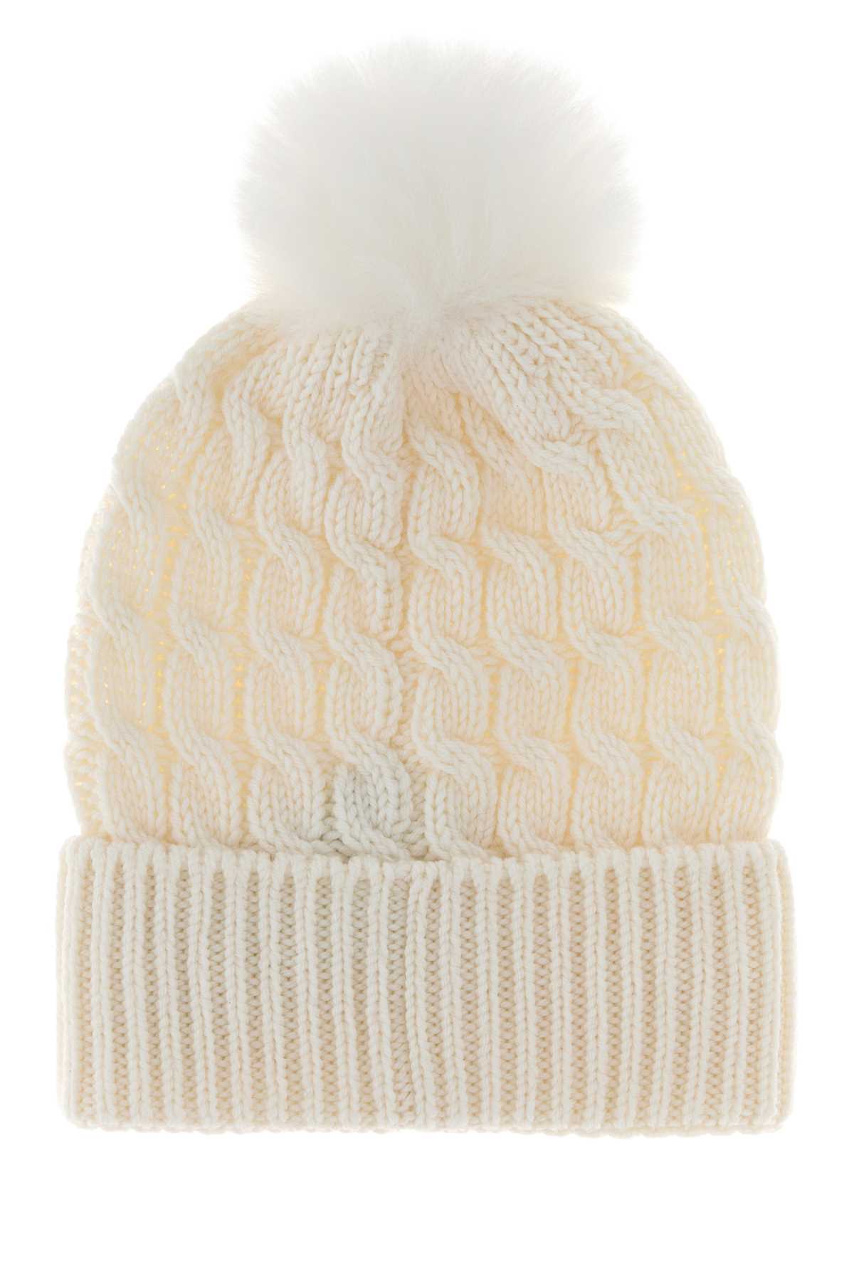 Moncler Grenoble HAT Cable-Knit Wool Beanie — White, view 2