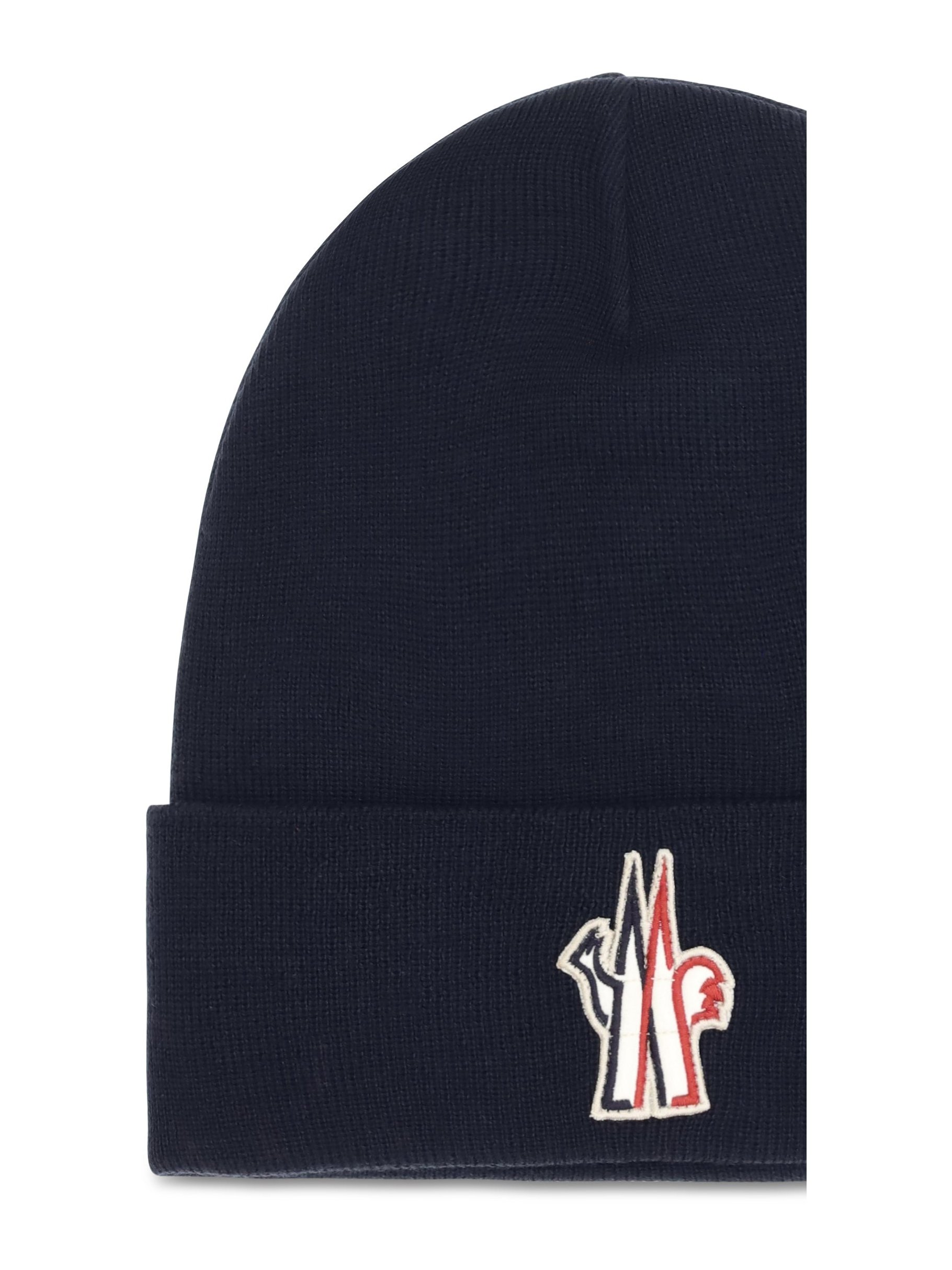 Moncler Grenoble L20973B0001309974 Virgin Wool Rib-Knit Beanie — Navy, view 3