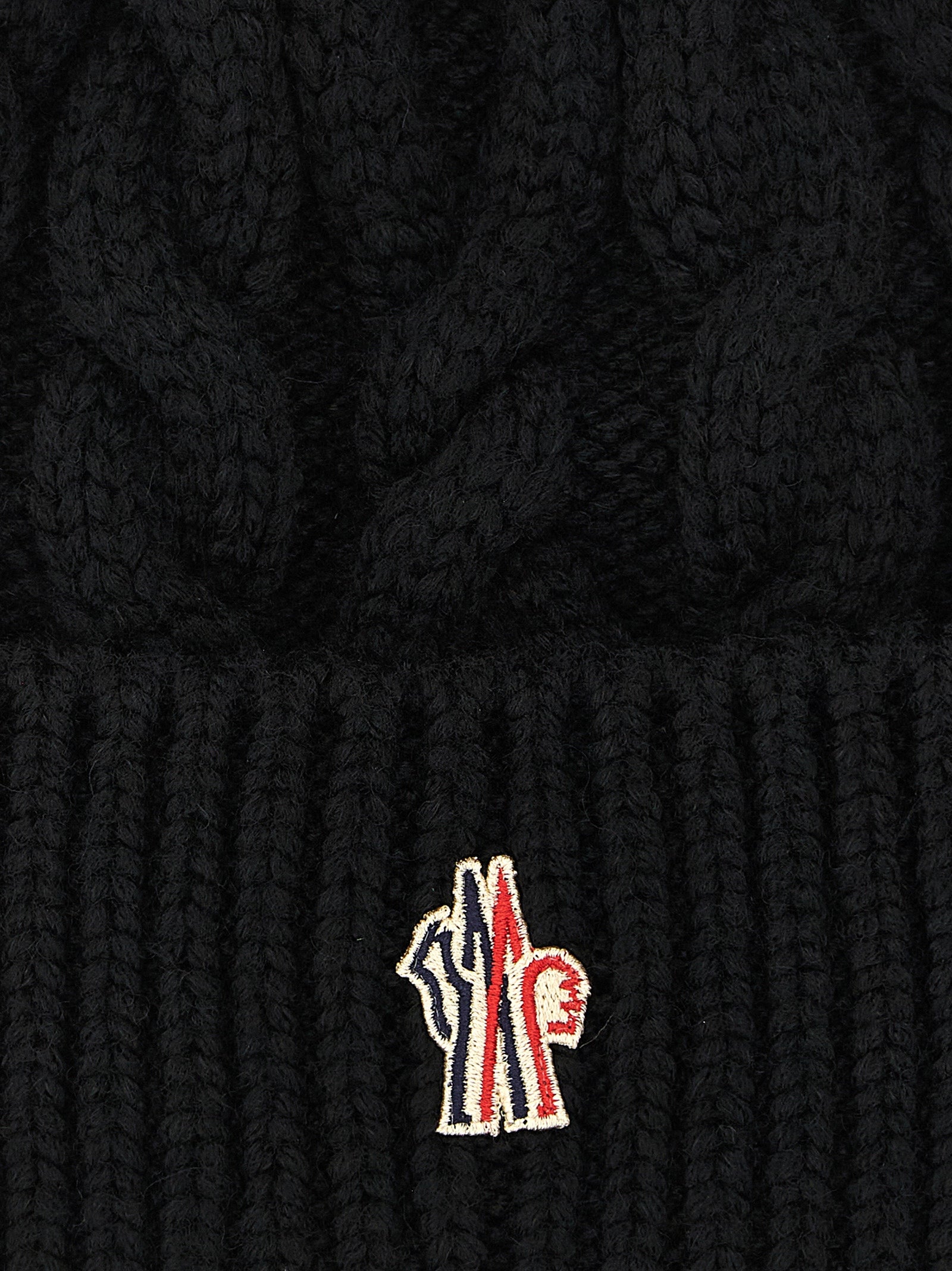 Moncler Grenoble MO344157BM Virgin Wool Cable-Knit Beanie — Black, view 3