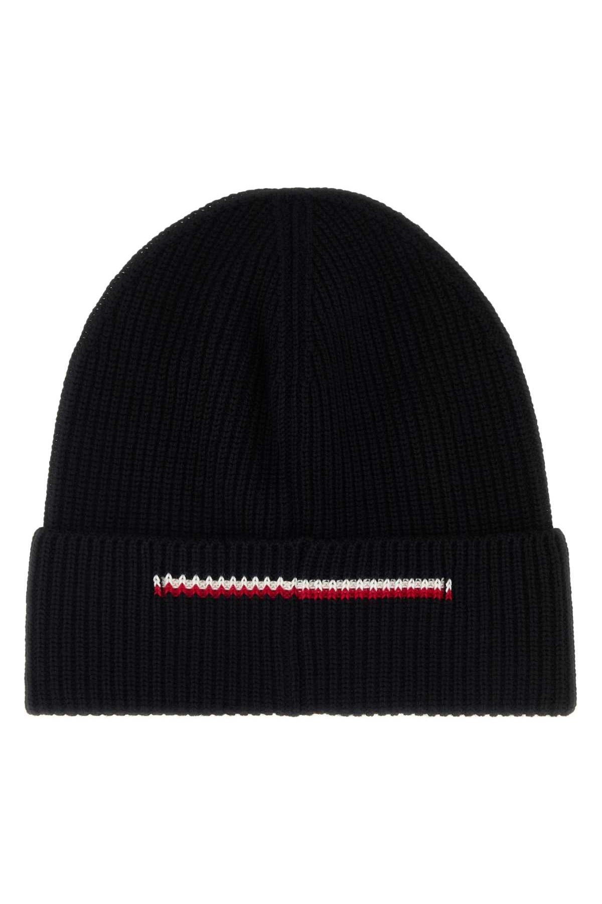 Moncler HAT Virgin Wool Ribbed Beanie — Black, view 2