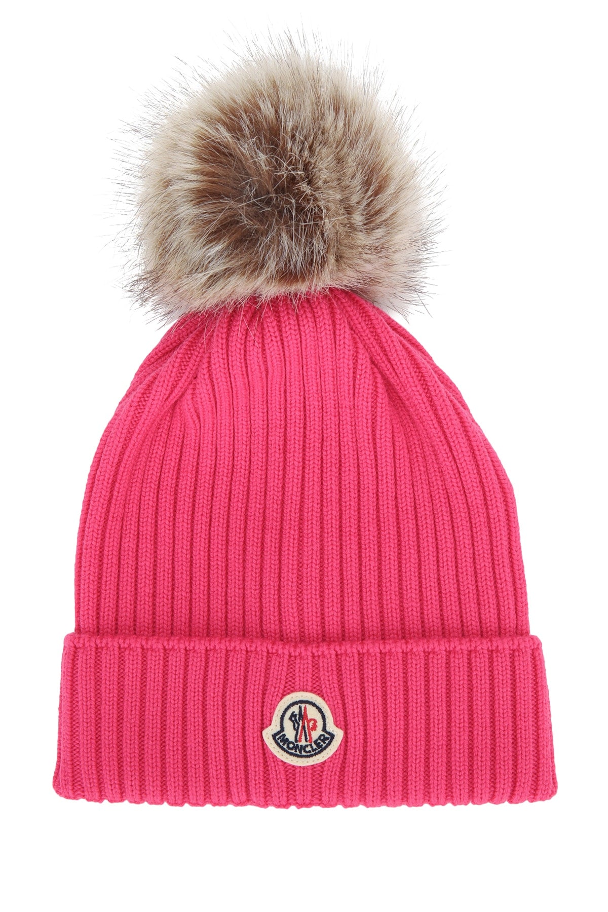 Moncler Jr HAT Fur-Pom Cotton Beanie — Pink by Moncler Jr