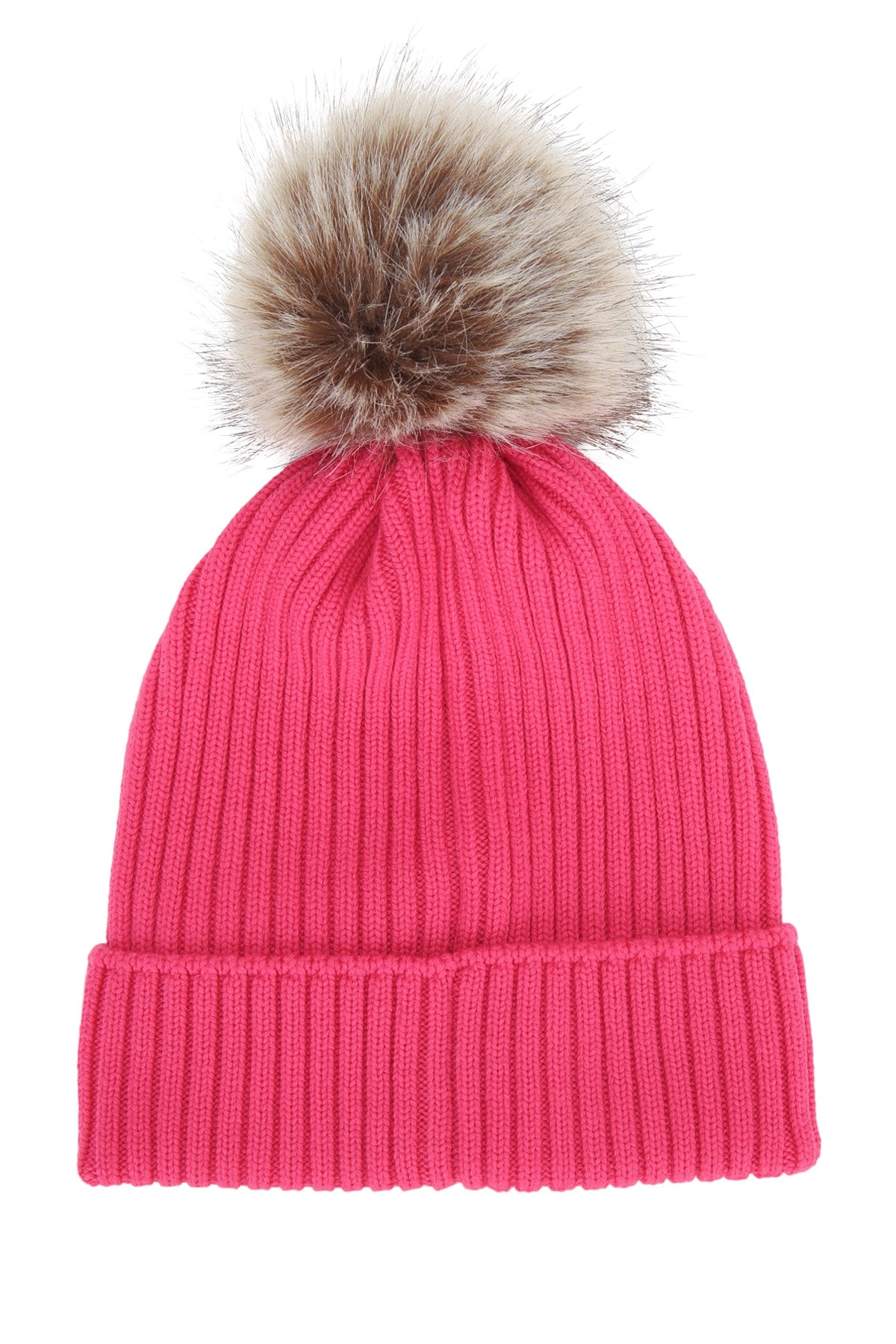 Moncler Jr HAT Fur-Pom Cotton Beanie — Pink, view 2
