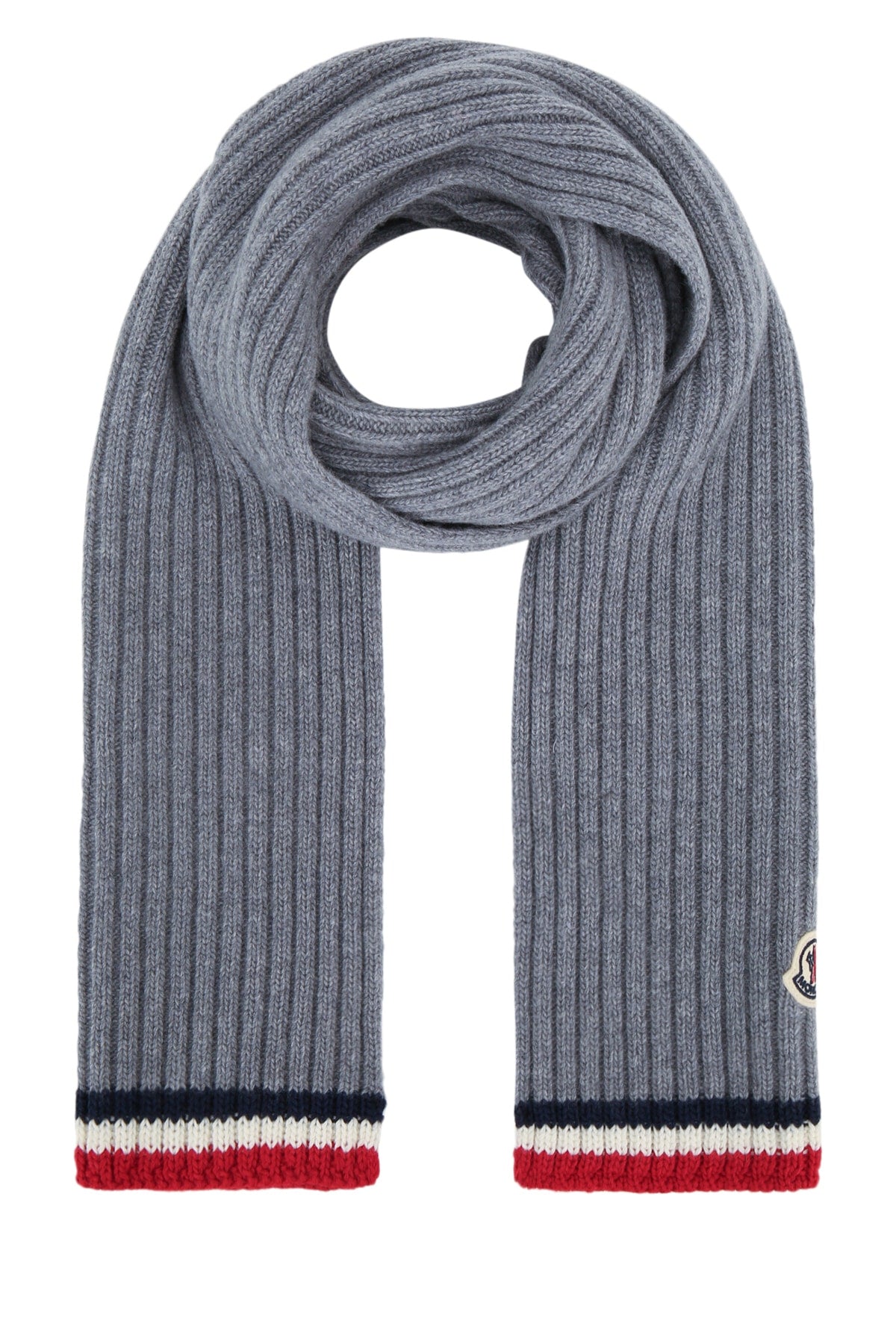 Moncler Jr Ribbed Knit with Striped Trim Scarf — Gray by Moncler Jr