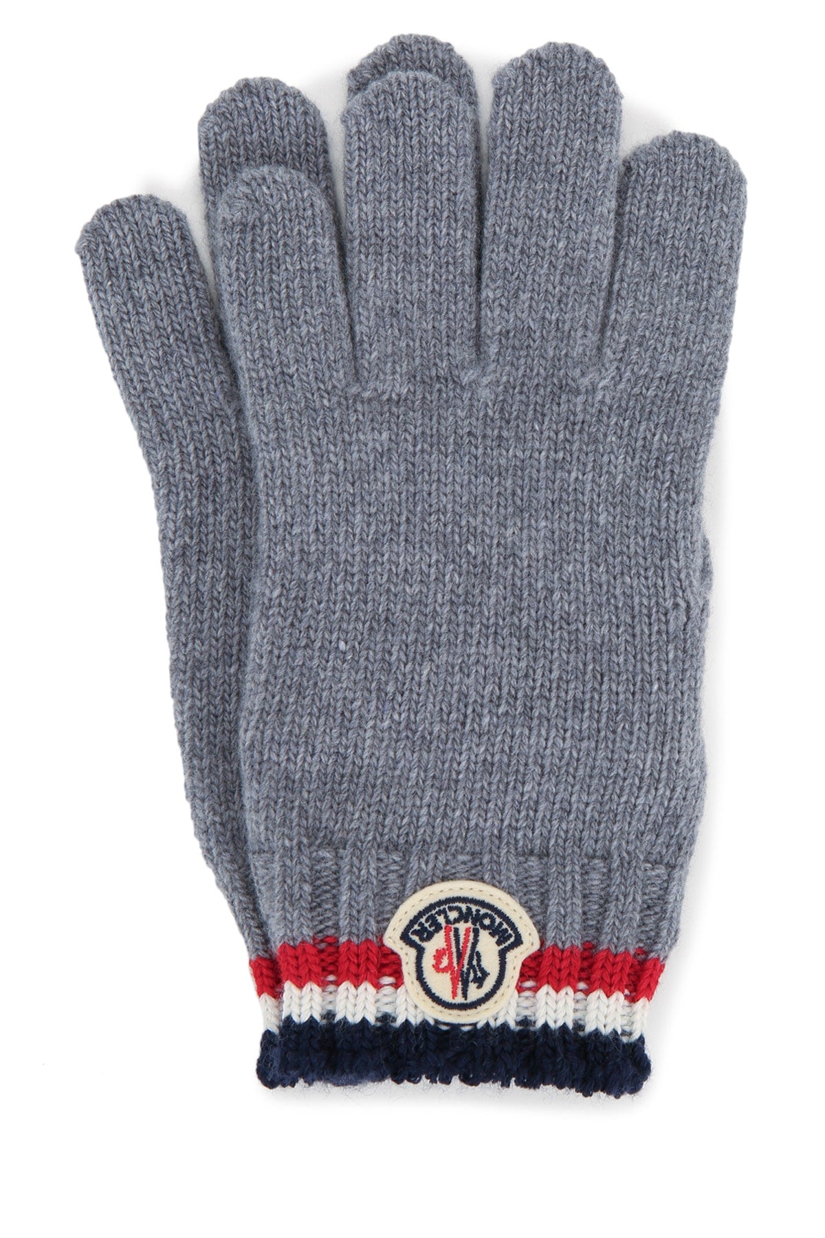 Moncler Jr Ribbed Knit with Striped Trim Scarf — Gray, view 2
