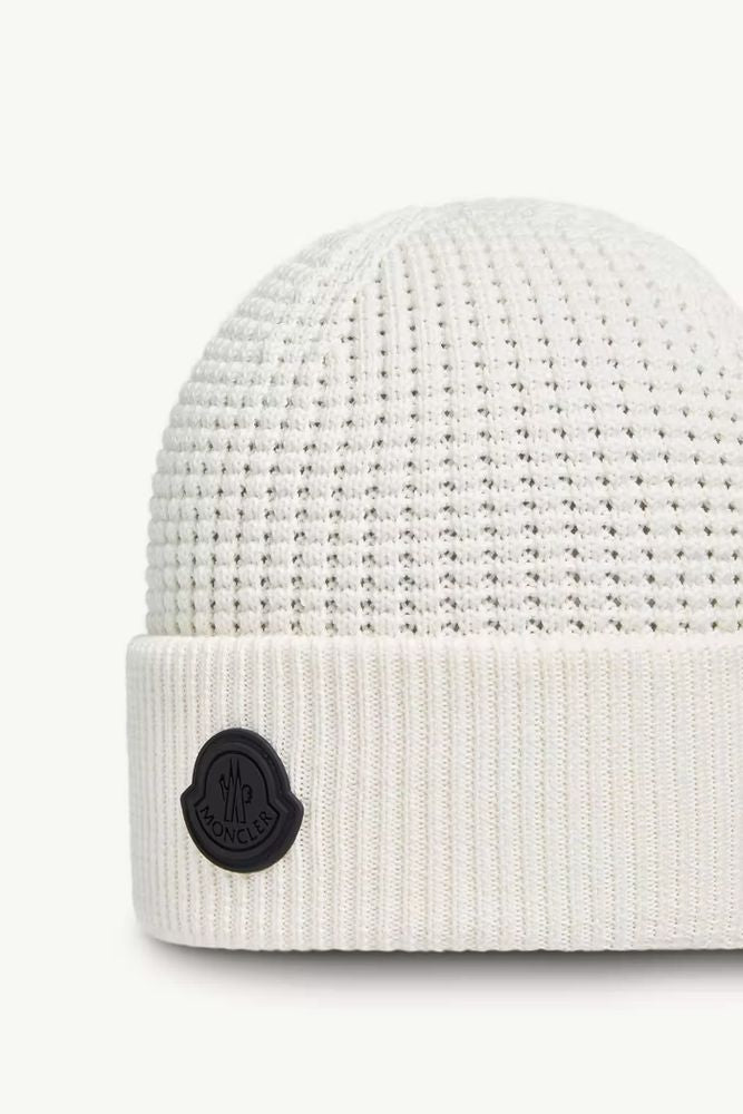 Moncler K20913B00032M1367 Logo-Patch Knit Beanie — White, view 2