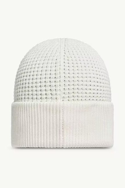 Moncler K20913B00032M1367 Logo-Patch Knit Beanie — White, view 3
