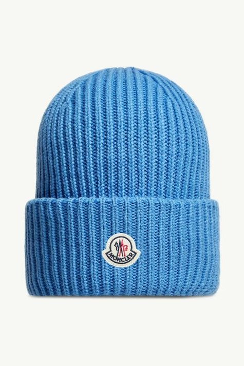 Moncler L20913B00087M1127704 Ribbed Knit Beanie — Blue by Moncler