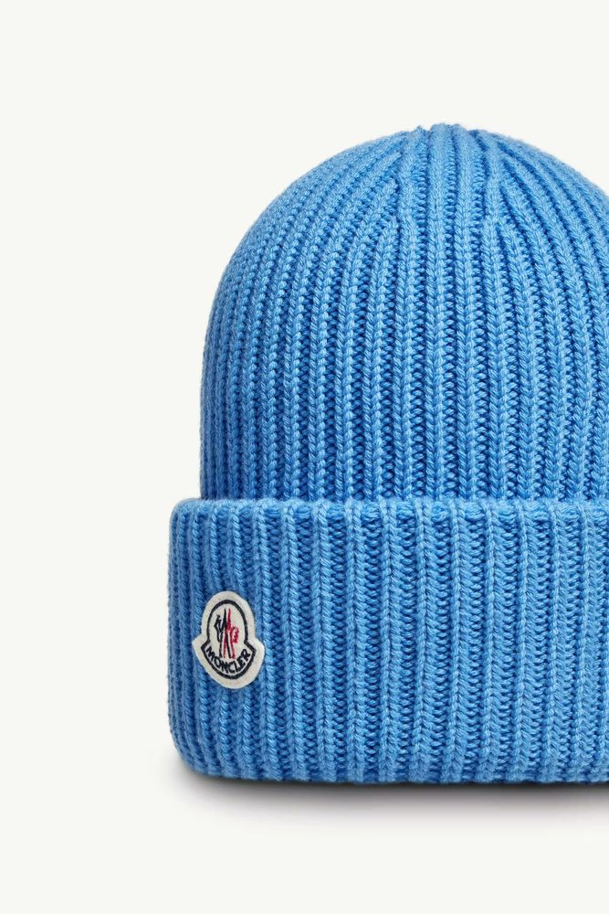 Moncler L20913B00087M1127704 Ribbed Knit Beanie — Blue, view 2