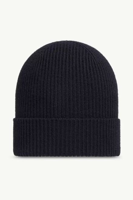 Moncler L20913B70500A9342999 Ribbed Knit Logo Beanie — Navy, view 2