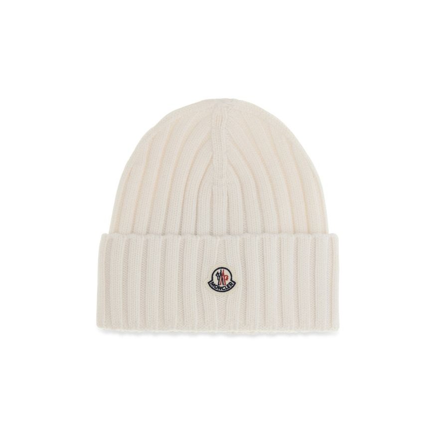 Moncler MOL20933B00036A9327030BB Merino Wool Ribbed Beanie — White by Moncler