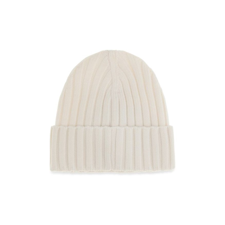 Moncler MOL20933B00036A9327030BB Merino Wool Ribbed Beanie — White, view 2