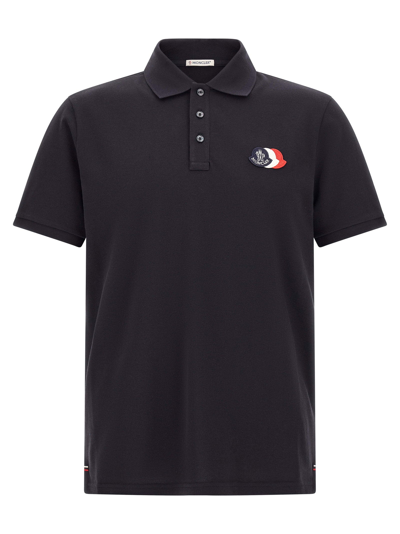 Moncler Triple Logo Embroidered Polo Shirt — Black by Moncler
