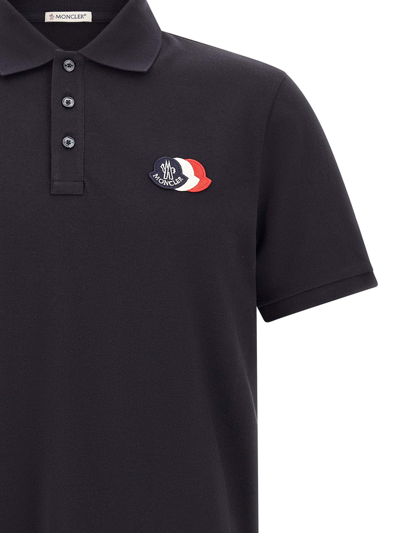 Moncler Triple Logo Embroidered Polo Shirt — Black, view 3