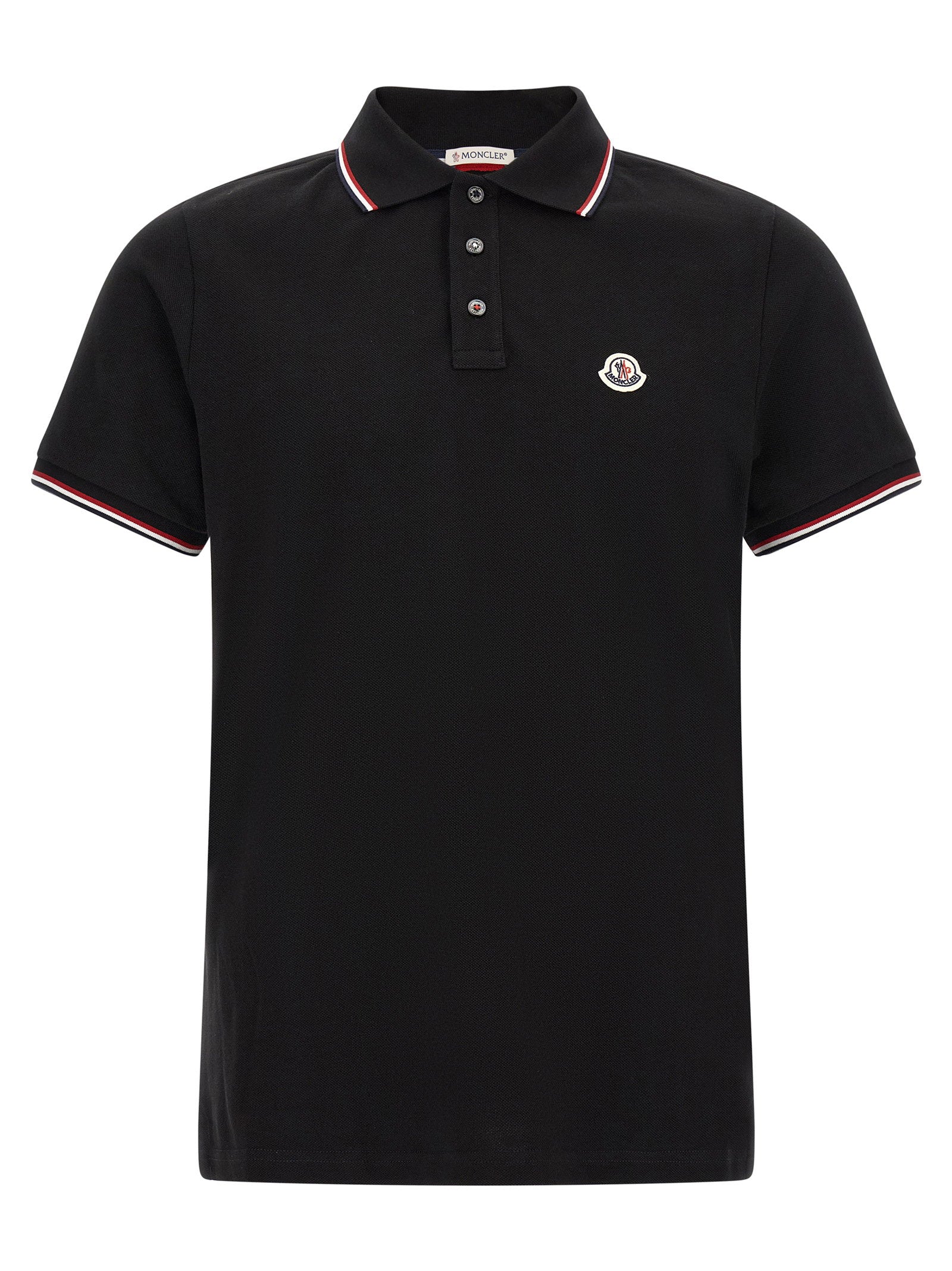 Moncler Tricolor Trim Cotton Piqué Polo Shirt — Black by Moncler