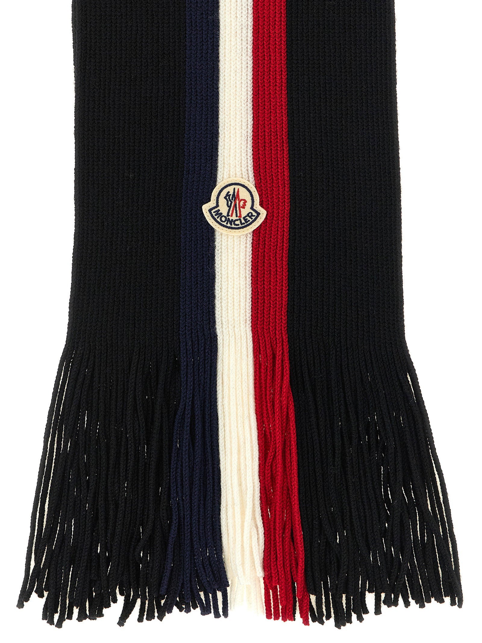 Moncler Tricolor Wool Scarf — Black, view 2