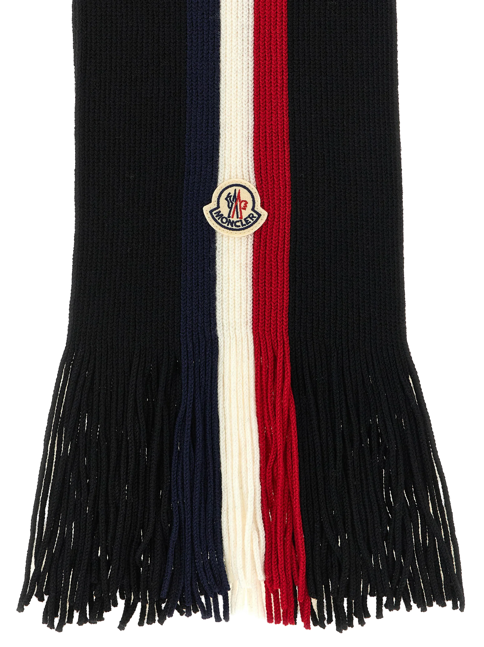 Moncler Tricolor Virgin Wool Scarf — Black, view 2