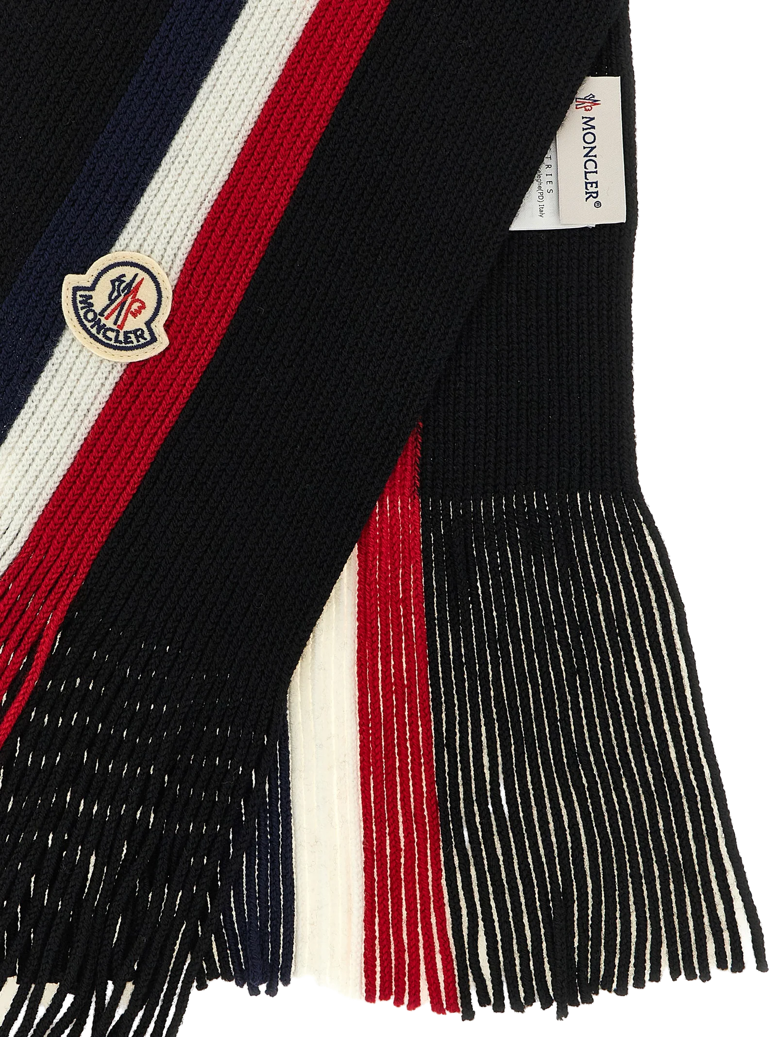 Moncler Tricolor Virgin Wool Scarf — Black, view 3