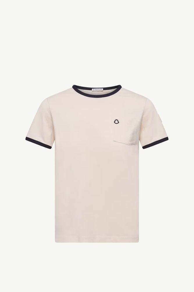 Moncler Contrast-Trim T-Shirt — Ecru by Moncler